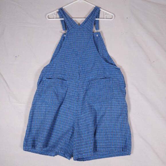 Cherokee Linen Blend Blue Plaid Shortalls Womens XL Pockets Cottagecore Overalls - Picture 2 of 16